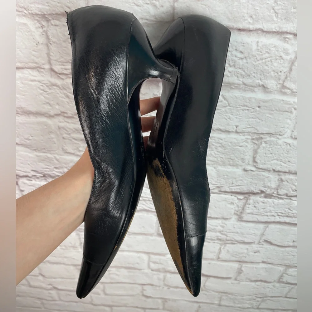 Salvatore Ferragamo Black Leather Logo Kitten Career Style Heels Size 10 - Picture 13 of 13